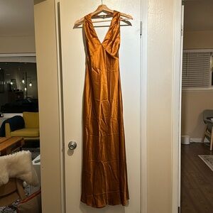 Reformation Daniela Copper Halter Neck Silk Dress